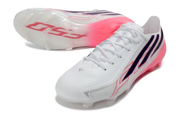 Adidas White Pink Low-Cut Synthetic Upper Asymmetrical Lacing Firm-Ground Soccer Shoes 2