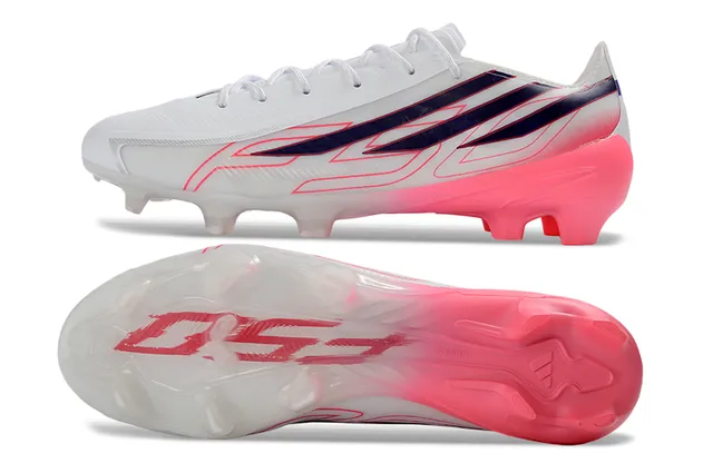 Adidas White Pink Low-Cut Synthetic Upper Asymmetrical Lacing Firm-Ground Soccer Shoes 7