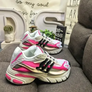 Adidas White Pink Platform Sole Layered Synthetic Overlays Chunky Sneakers