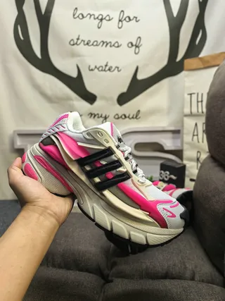 Adidas White Pink Platform Sole Layered Synthetic Overlays Chunky Sneakers 5