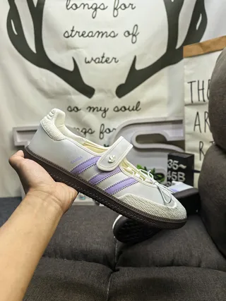 Adidas White Purple Low-Top Three-Stripe Side Panel Lifestyle Sneakers 5
