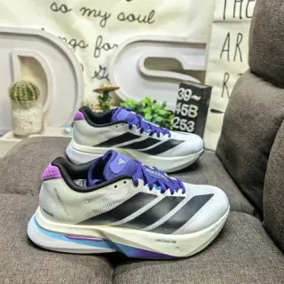 Adidas सफेद बैंगनी जाल ऊपरी तीन पट्टी साइड पैनल स्नीकर