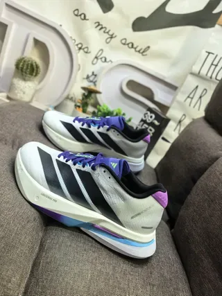 Adidas White Purple Mesh Upper Three-Stripe Side Panel Sneakers 7