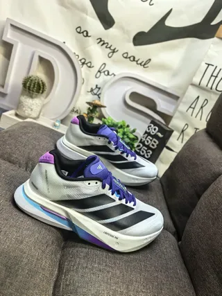 Adidas White Purple Mesh Upper Three-Stripe Side Panel Sneakers 9
