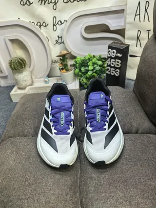 Adidas White Purple Mesh Upper Three-Stripe Side Panel Sneakers 10