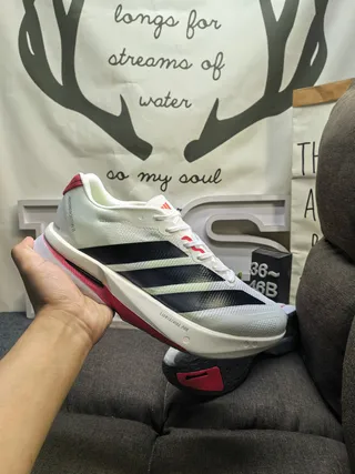 Adidas White Red Engineered Mesh Upper Three-Stripe Side Branding Running Shoes 5