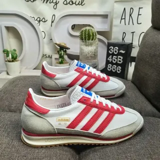 Adidas White Red Low-Top Lace-Up Suede And Textile Upper Lifestyle Sneakers