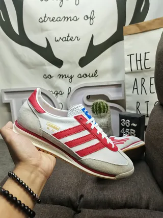 Adidas White Red Low-Top Lace-Up Suede And Textile Upper Lifestyle Sneakers 5