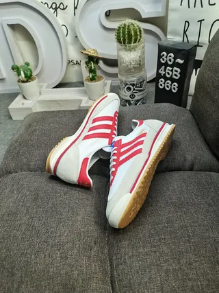 Adidas White Red Low-Top Lace-Up Suede And Textile Upper Lifestyle Sneakers 6