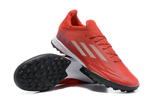 Adidas X أحمر أسود منخفض القطع شبكة مصنعة اصطناعية نظام الرباط غير المتوازي أحذية كرة القدم للعشب الصناعي 6