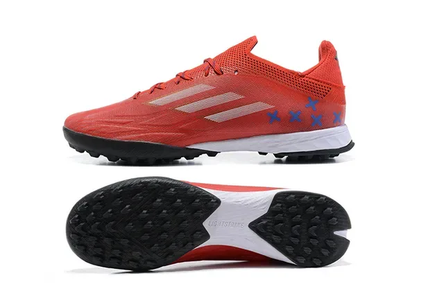 Adidas X أحمر أسود منخفض القطع شبكة مصنعة اصطناعية نظام الرباط غير المتوازي أحذية كرة القدم للعشب الصناعي 9