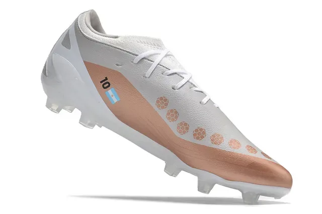 Adidas X Chaussures de football blanc et or low-cut upper synthétique panel accent métallique rose sol ferme 2