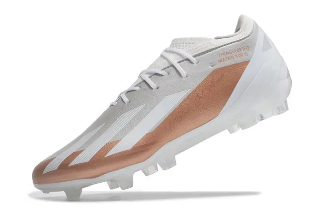 Adidas X Chaussures de football blanc et or low-cut upper synthétique panel accent métallique rose sol ferme 3