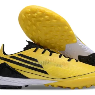 Adidas Yellow Black Low-Cut Synthetic Upper Textured Ribbed Knit Turf Soccer Shoes