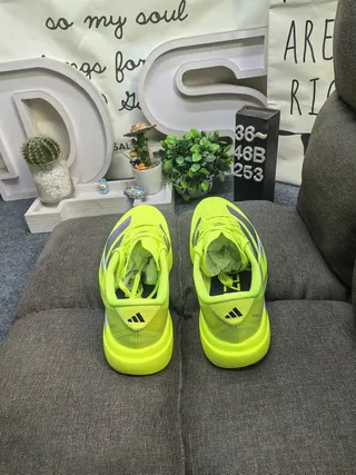 Adidas Yellow Gray Neon Mesh Upper Three-Stripe Side Panel Running Shoes 8