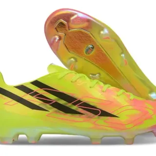 Adidas Yellow Multicolor Neon Gradient Upper Black Three-Stripe Overlay Firm-Ground Soccer Shoes