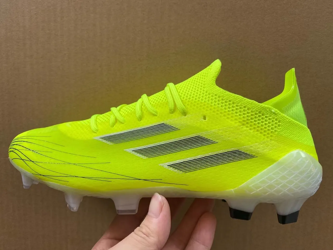 Adidas Yellow White Neon Knit Upper Asymmetric Lacing Firm-Ground Soccer Shoes 8