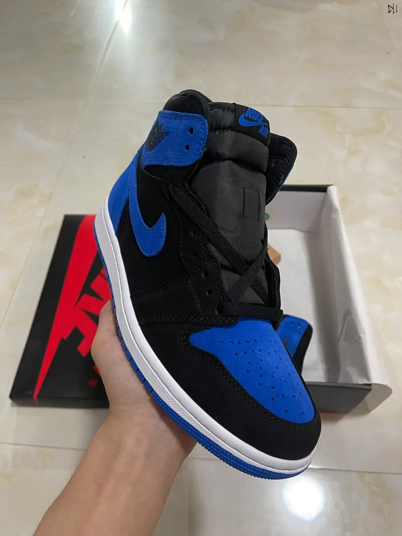 Air Jordan 1 Black Blue High-Top Suede And Leather Upper Basketball Shoes 2