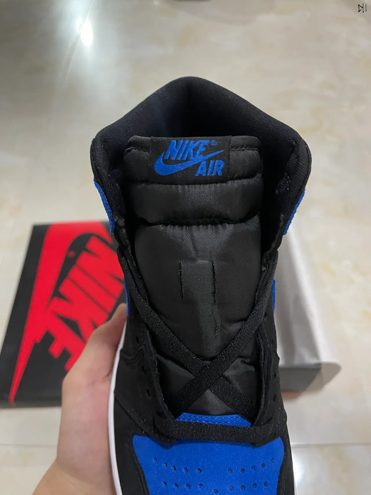 Air Jordan 1 Black Blue High-Top Suede And Leather Upper Basketball Shoes 4
