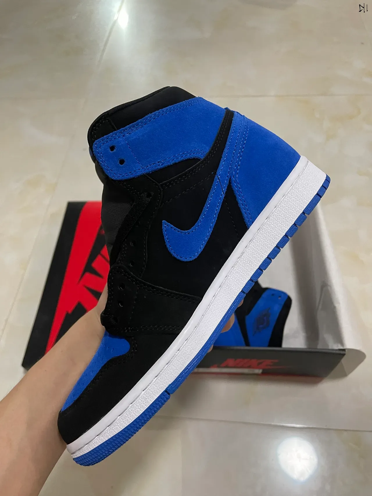 Air Jordan 1 Black Blue High-Top Suede And Leather Upper Basketball Shoes 5