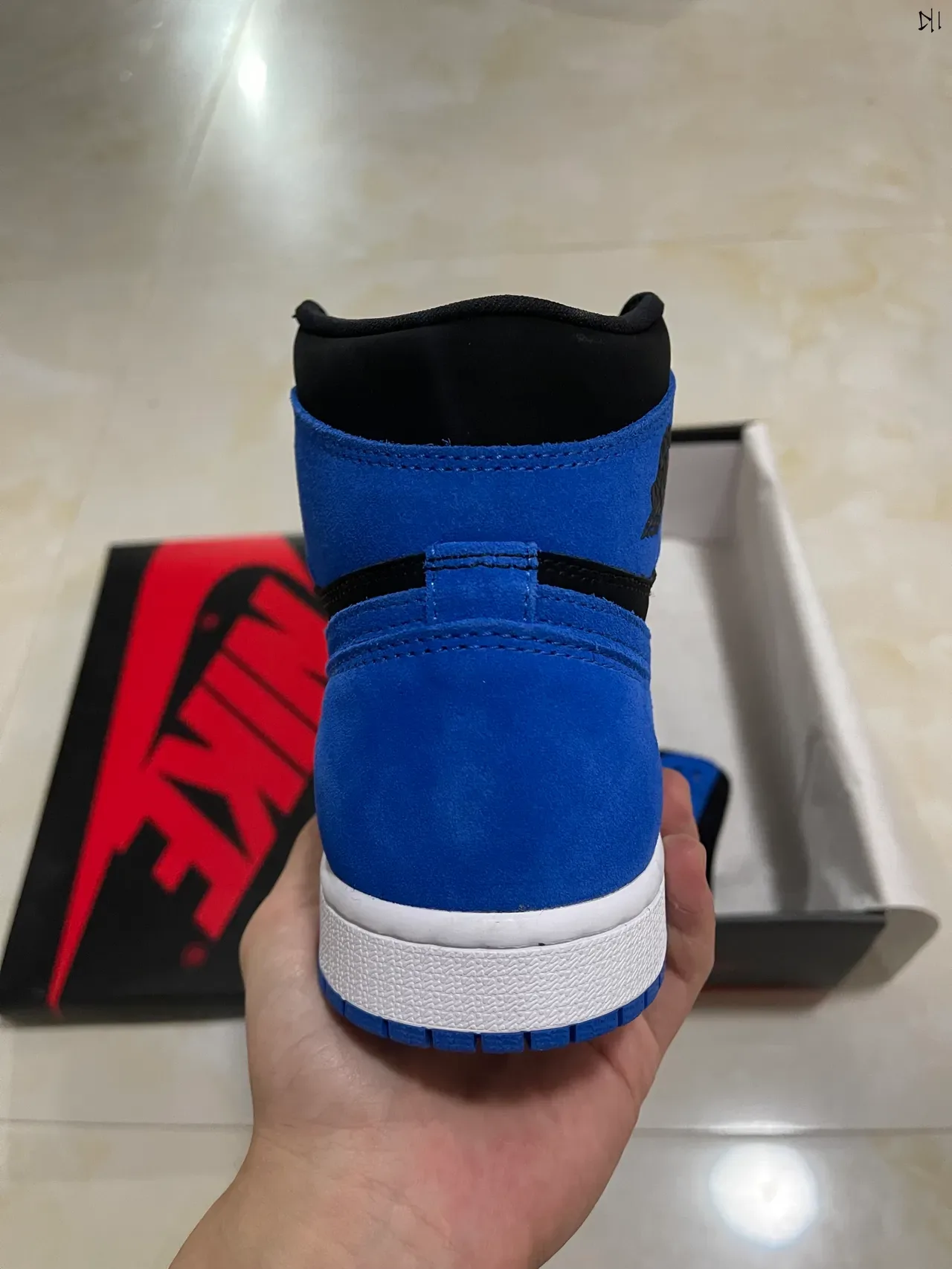 Air Jordan 1 Black Blue High-Top Suede And Leather Upper Basketball Shoes 7