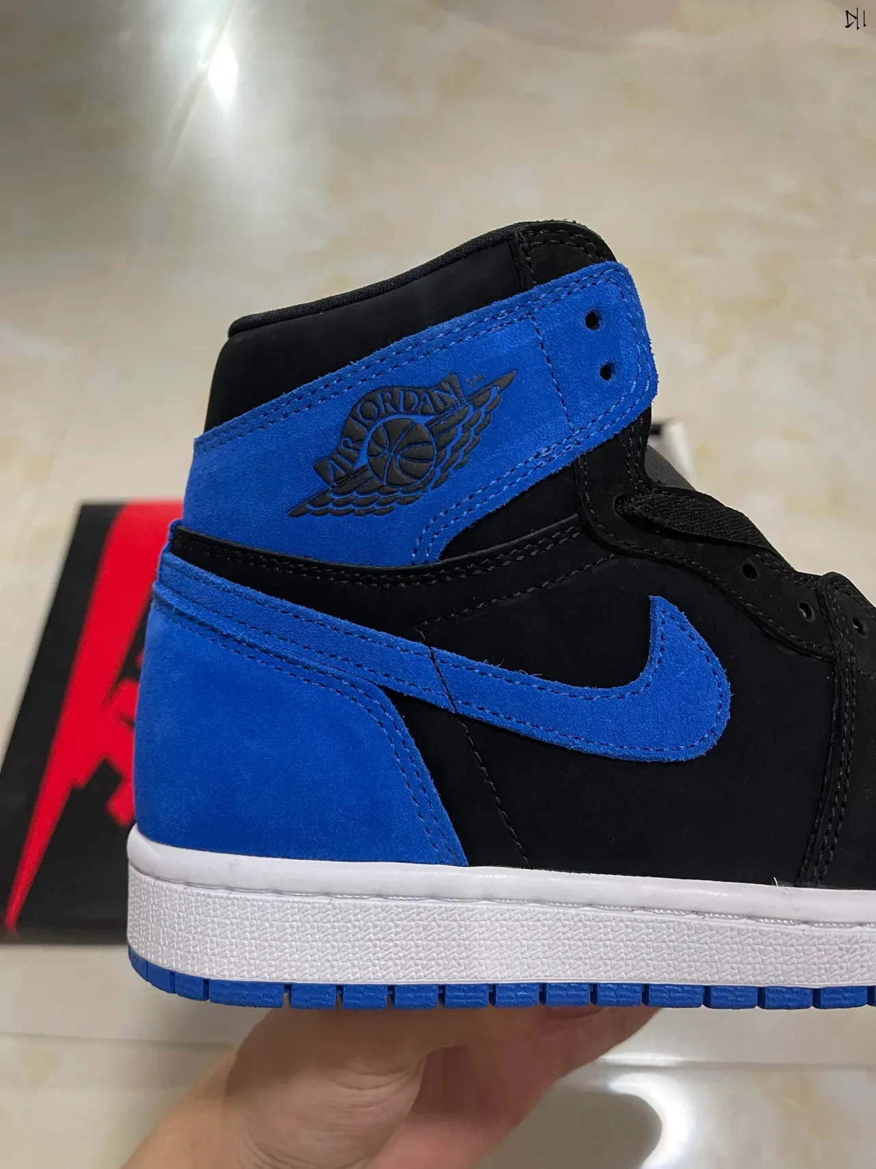 Air Jordan 1 Black Blue High-Top Suede And Leather Upper Basketball Shoes 8