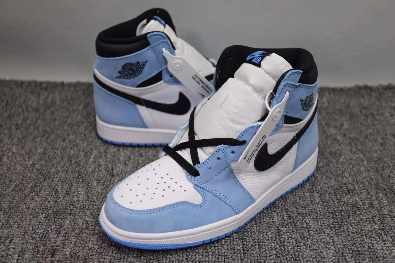 Air Jordan 1 Blue White High-Top Perforated Toe Basketball Shoes 12