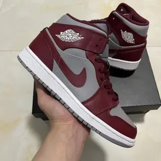 Air Jordan 1 Burgundy and Gray High-Top Basketball Shoes