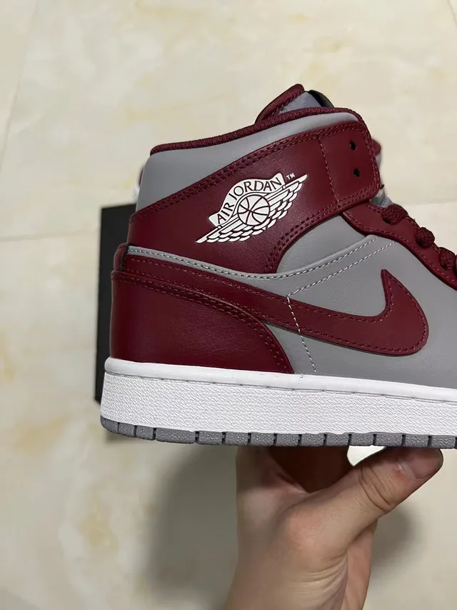 Air Jordan 1 Burgundy and Gray High-Top Basketball Shoes 5