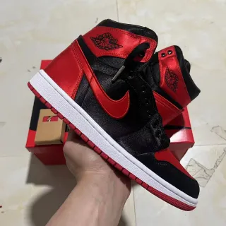 Air Jordan 1 High Black Red Satin Basketball Shoes
