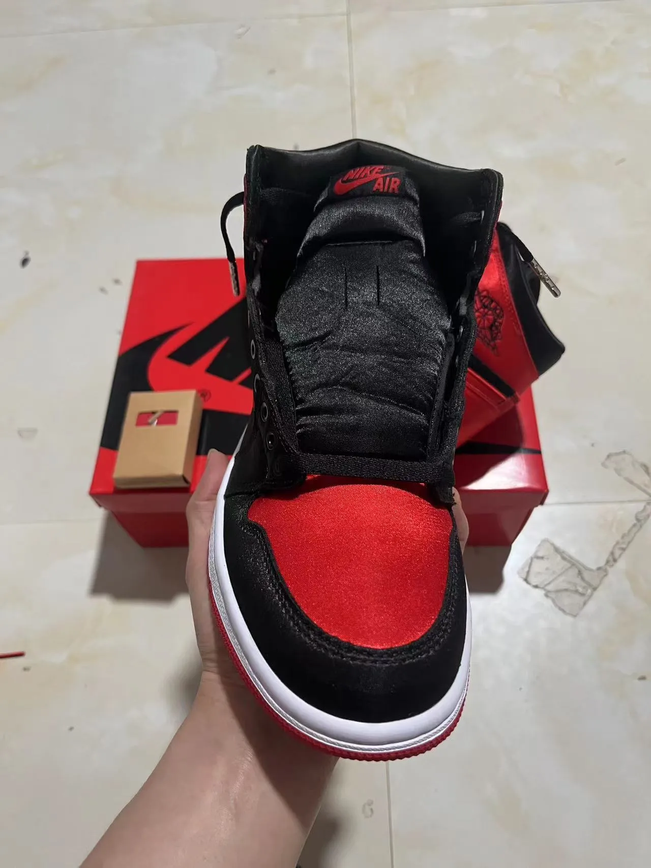 Air Jordan 1 High Black Red Satin Basketball Shoes 3