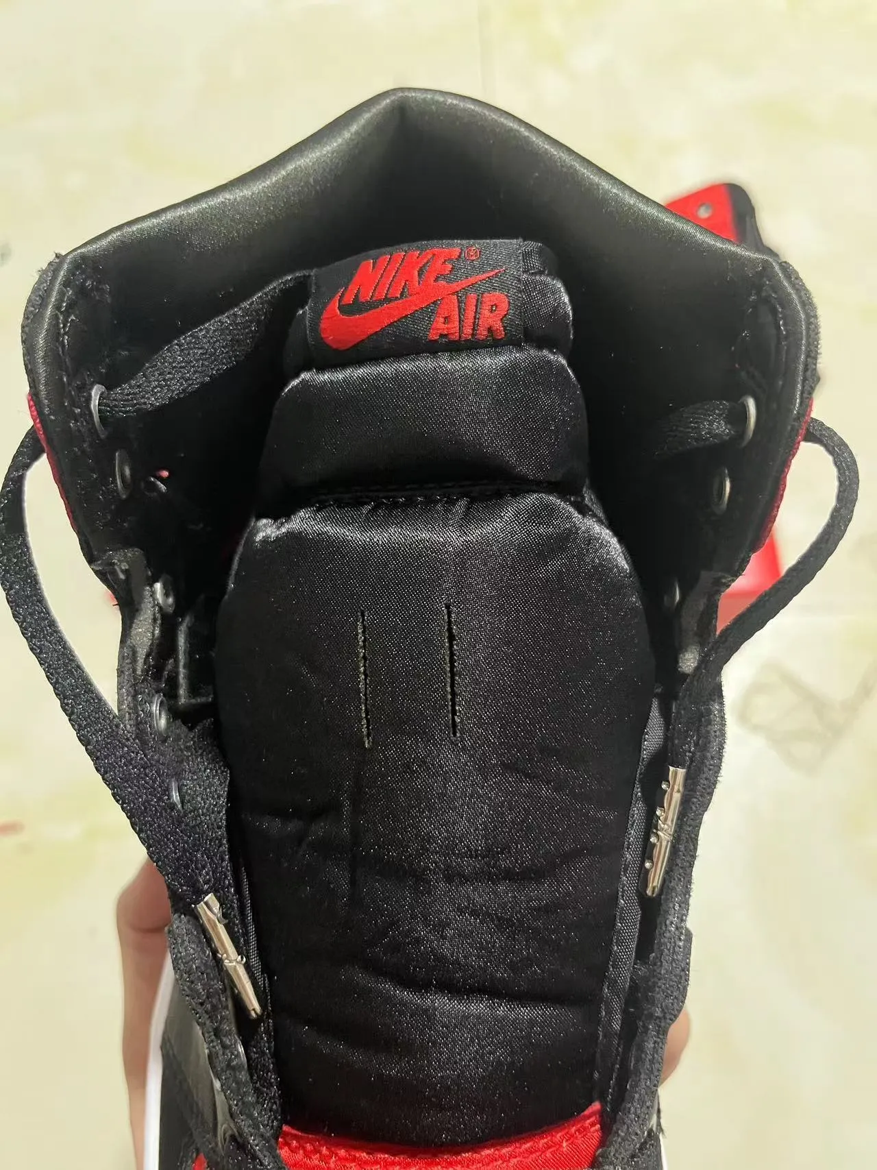 Air Jordan 1 High Black Red Satin Basketball Shoes 4