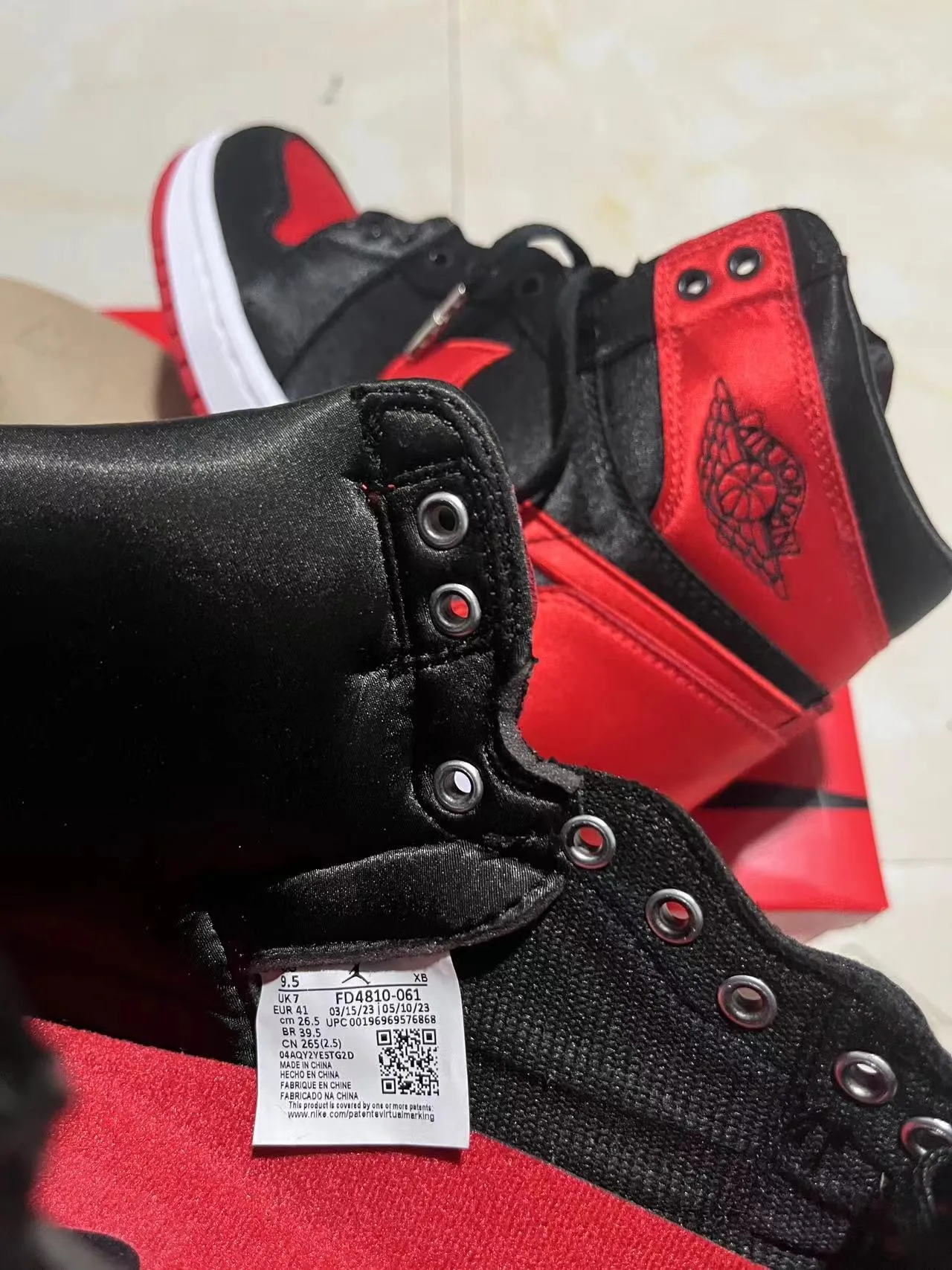 Air Jordan 1 High Black Red Satin Basketball Shoes 8