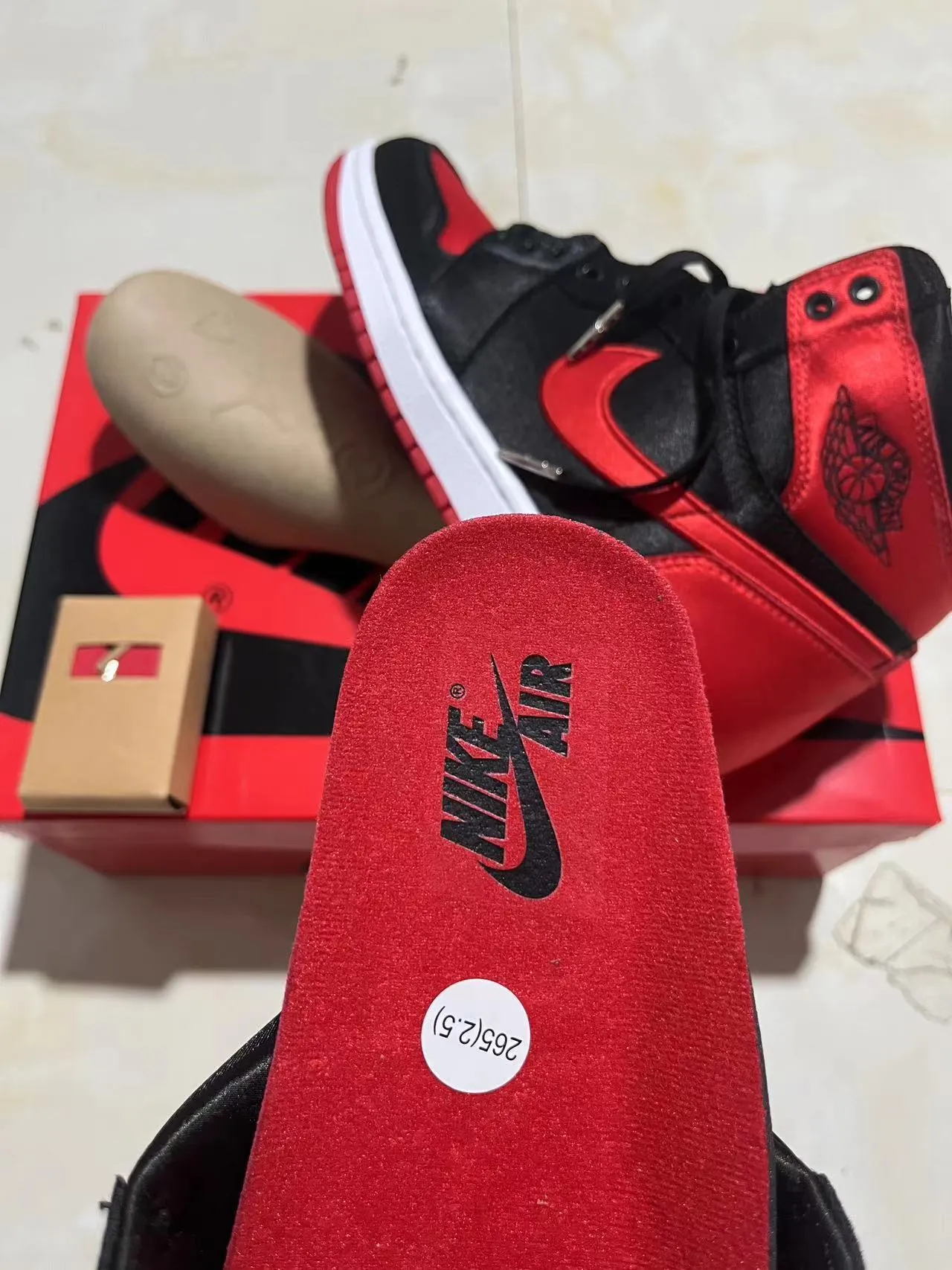 Air Jordan 1 High Black Red Satin Basketball Shoes 9