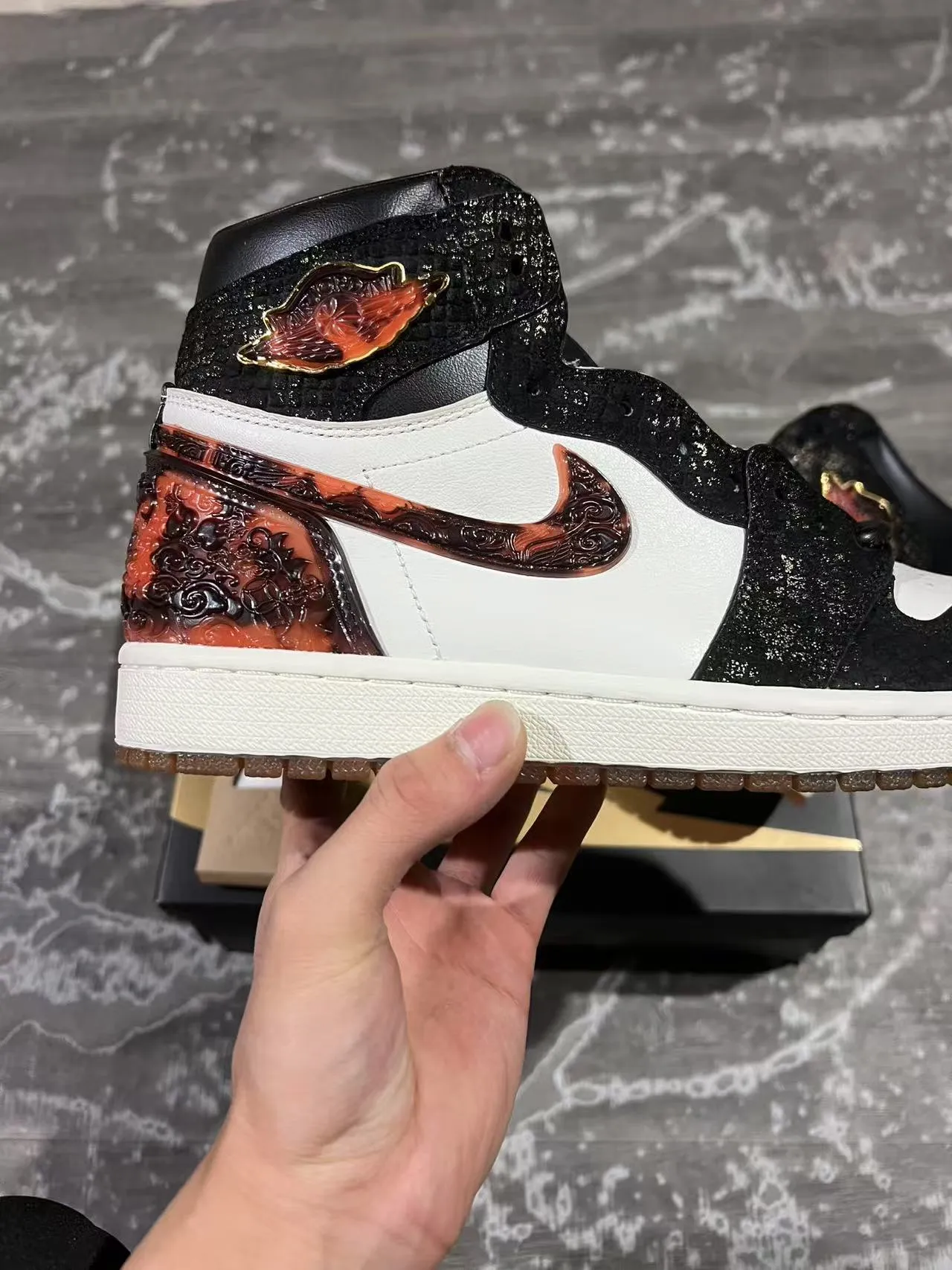 Air Jordan 1 High Black White Red Translucent Overlay Basketball Shoes 7