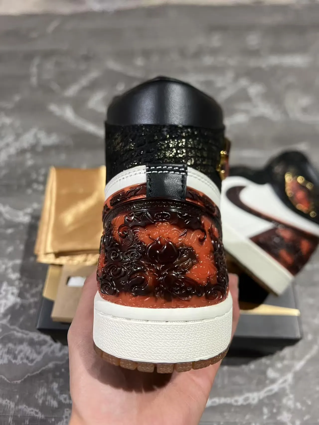 Air Jordan 1 High Black White Red Translucent Overlay Basketball Shoes 8