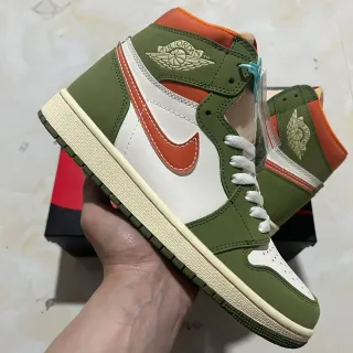 Air Jordan 1 High Olive Green White Orange Basketball Shoes