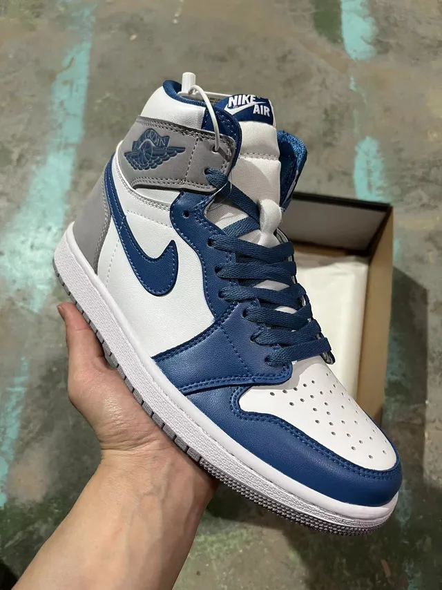 Air Jordan 1 High White Navy Gray Basketball Shoes 2