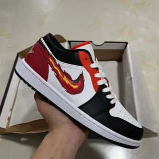 Air Jordan 1 Low Flame Graphic White Black Red Lifestyle Sneakers