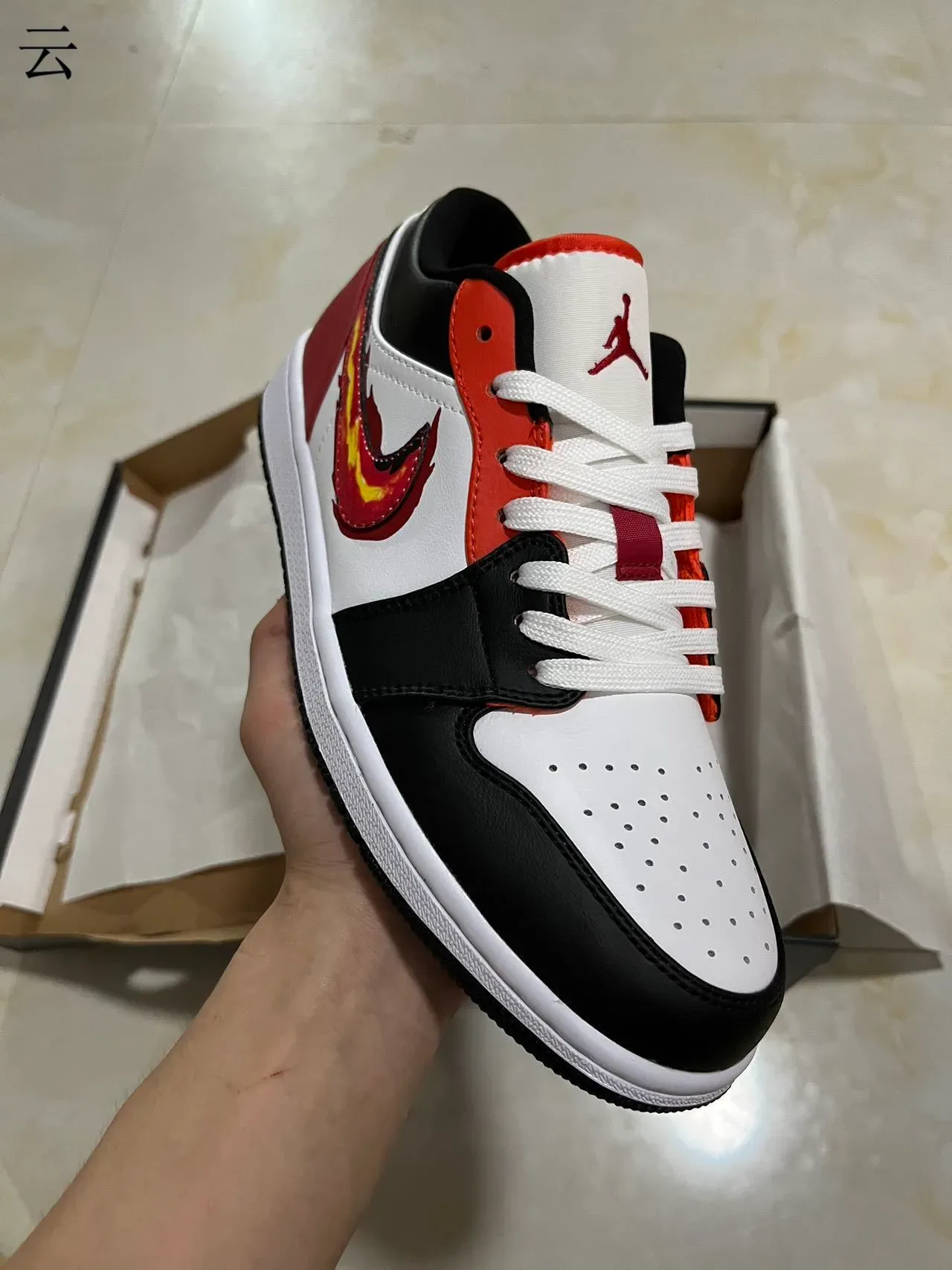 Air Jordan 1 Low Flame Graphic White Black Red Lifestyle Sneakers 2