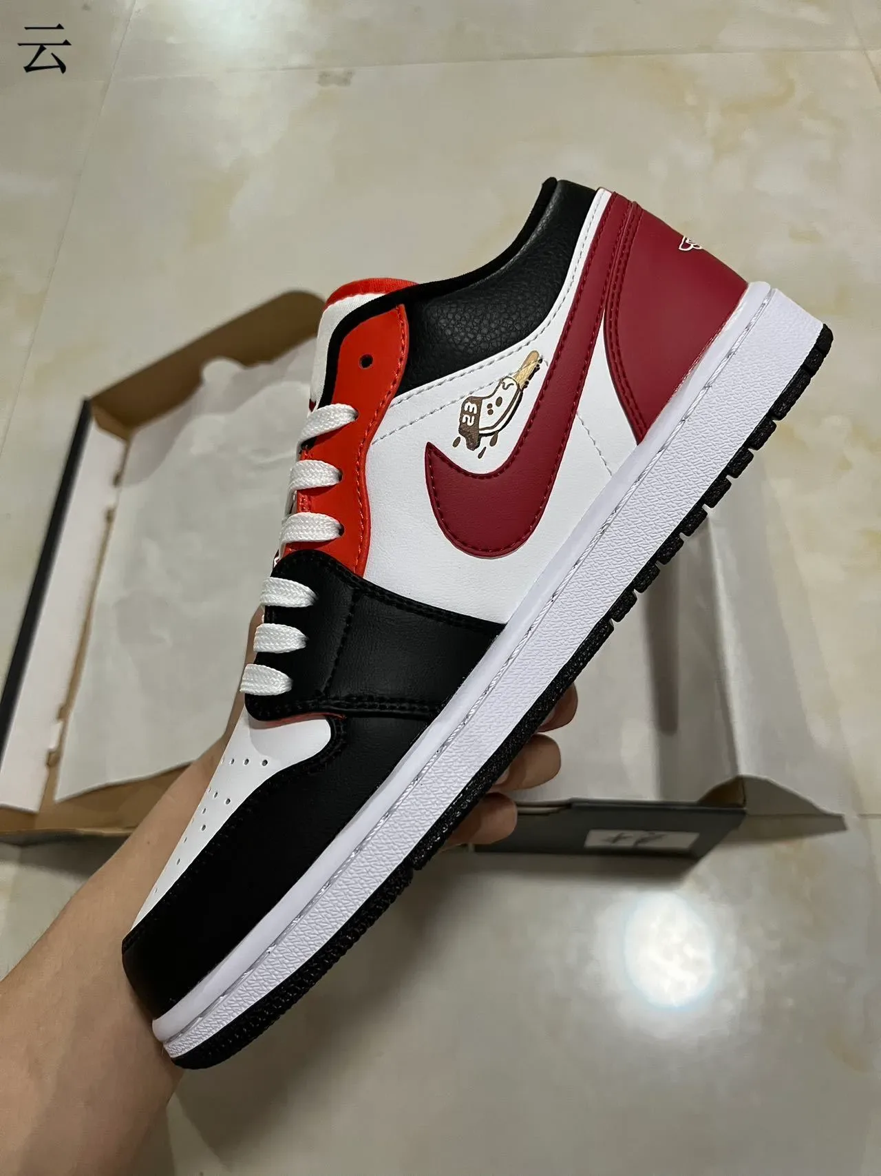 Air Jordan 1 Low Flame Graphic White Black Red Lifestyle Sneakers 4