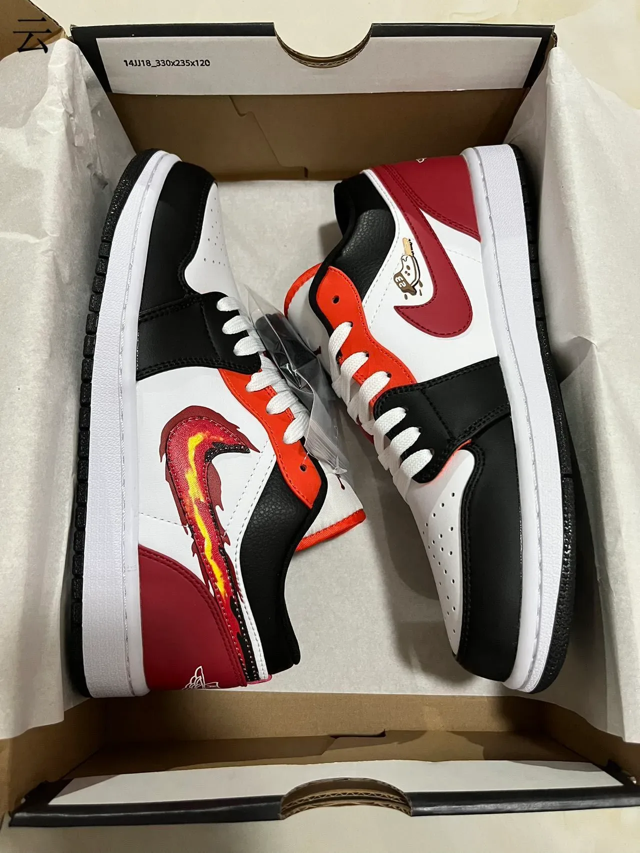Air Jordan 1 Low Flame Graphic White Black Red Lifestyle Sneakers 7