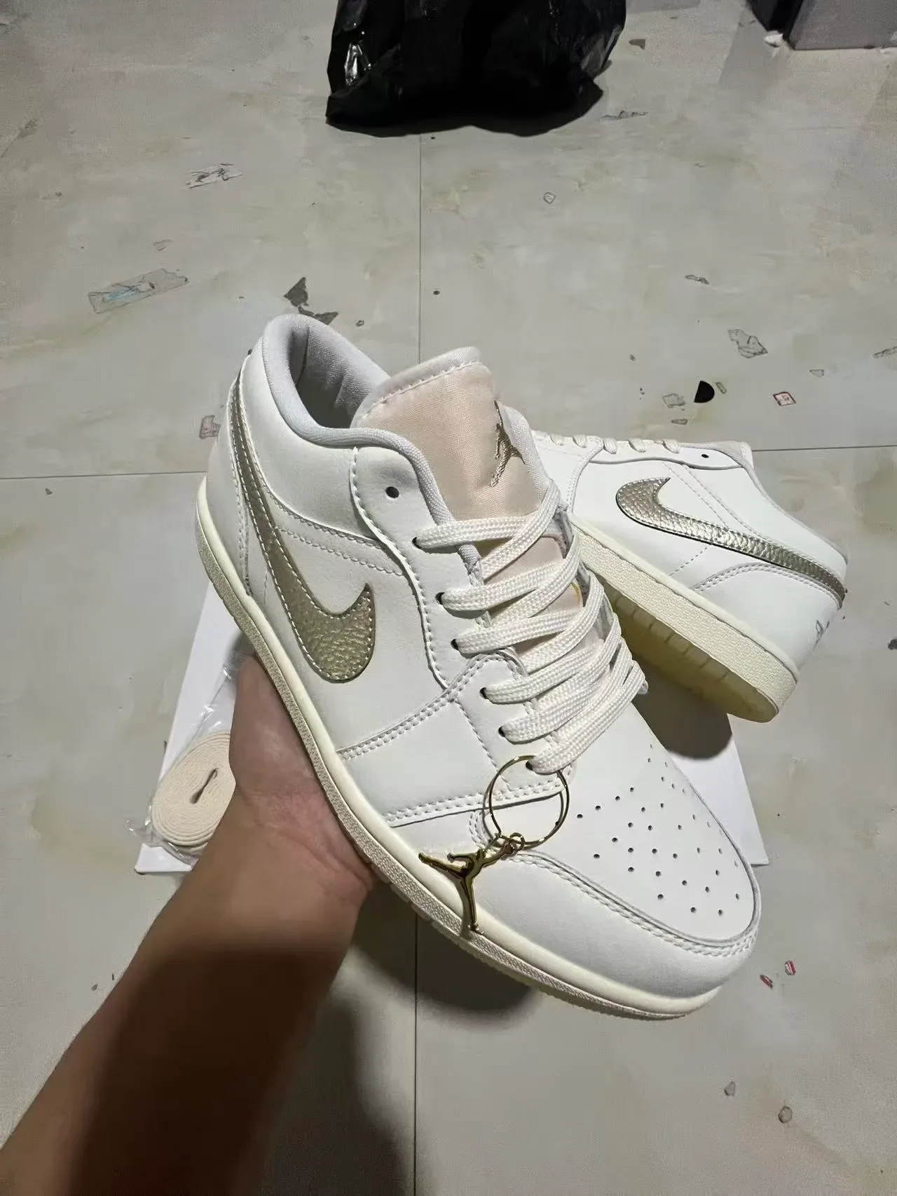 Air Jordan 1 Low White Metallic Silver Gold Lifestyle Sneakers 2