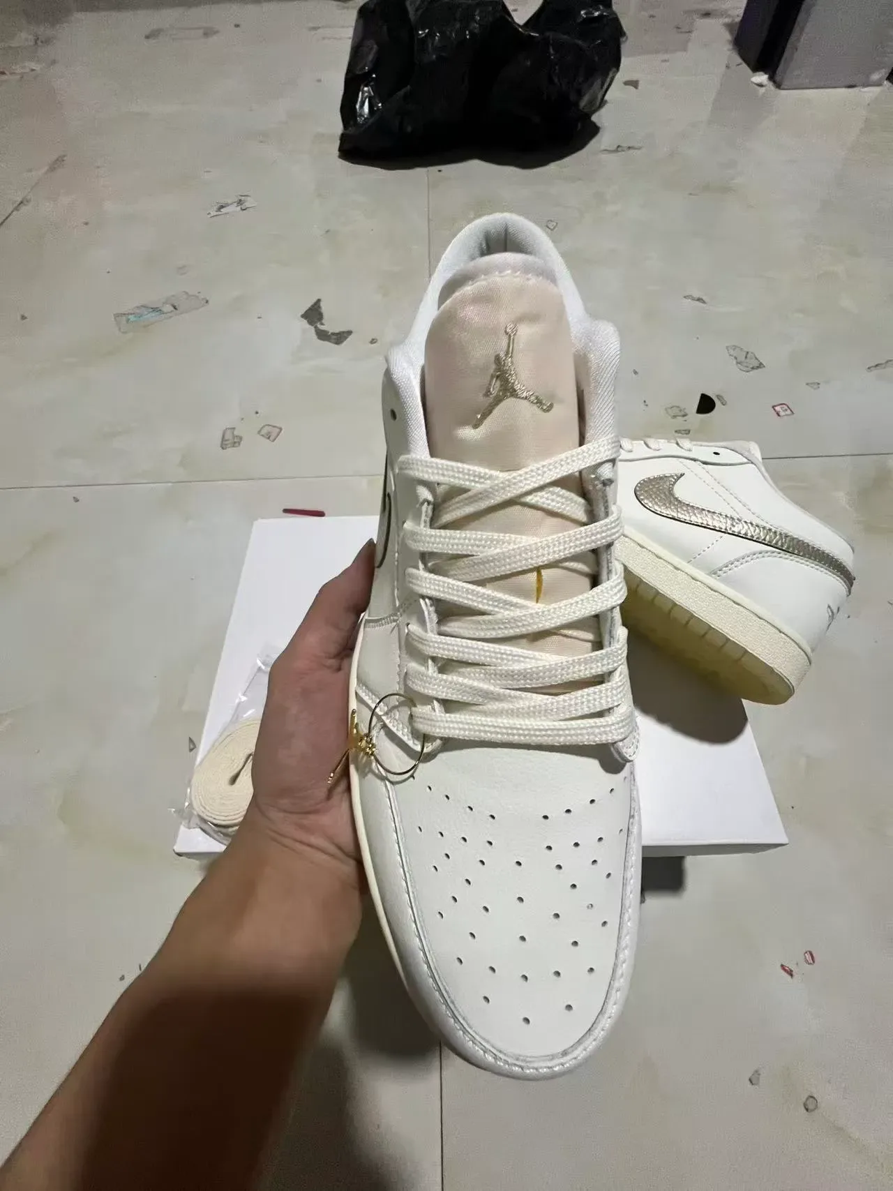 Air Jordan 1 Low White Metallic Silver Gold Lifestyle Sneakers 3