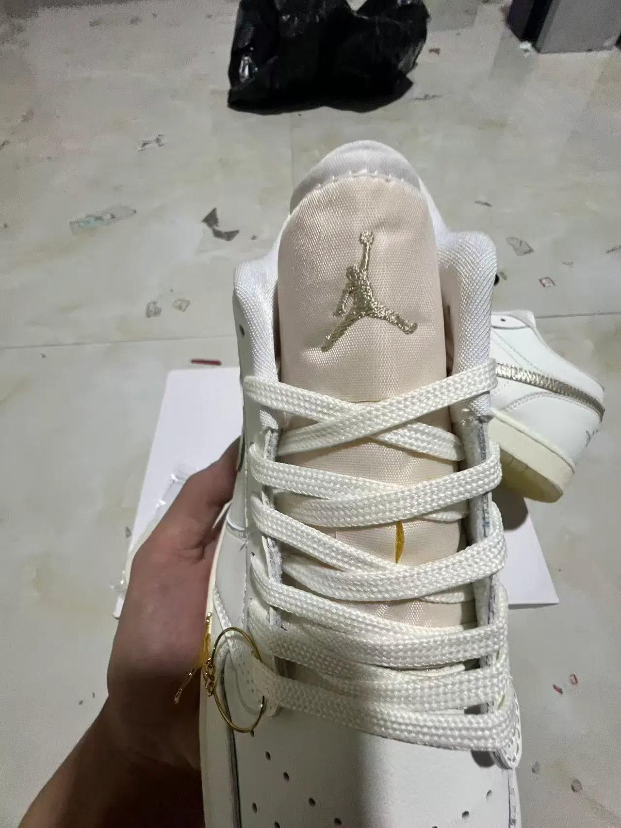 Air Jordan 1 Low White Metallic Silver Gold Lifestyle Sneakers 4