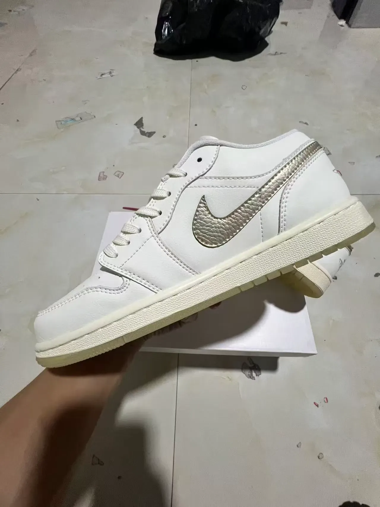 Air Jordan 1 Low White Metallic Silver Gold Lifestyle Sneakers 5