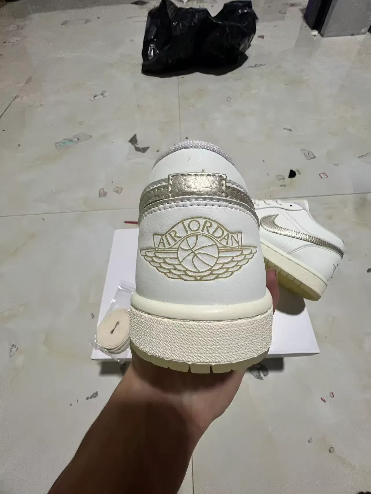 Air Jordan 1 Low White Metallic Silver Gold Lifestyle Sneakers 8
