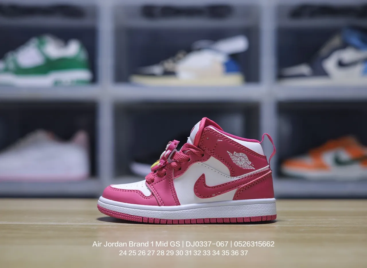 Air Jordan 1 Mid GS Pink White Basketball Shoes 16