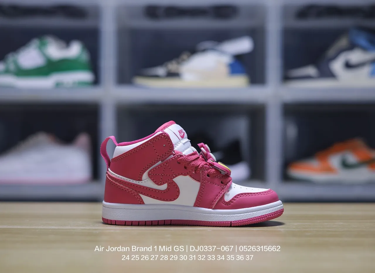 Air Jordan 1 Mid GS Pink White Basketball Shoes 20