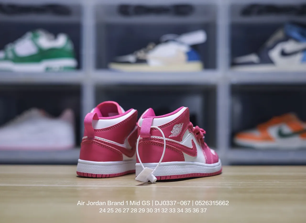 Air Jordan 1 Mid GS Pink White Basketball Shoes 21